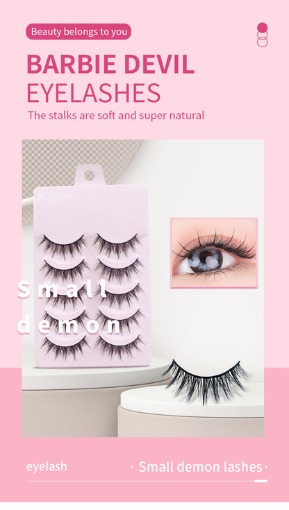 5 Pairs Pre-Glued Manga Lashes, Anime Cosplay Natural Wispy Artificial eyelashes, False Eyelashes, Cat Eye, Kitty Eye, Lashes, velvet, women lashes, beauty store, hair, accessories , women essential, women makeup , makeup tools