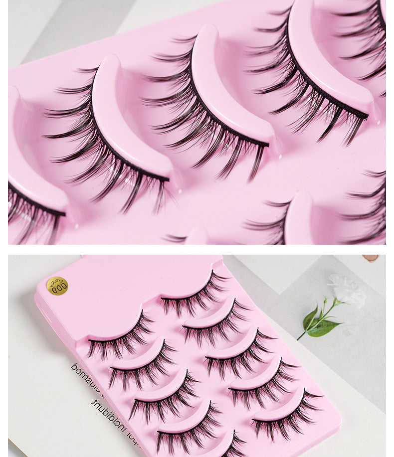 5 Pairs Glued Manga Lashes Anime Cosplay Natural Wispy Artificial False Eyelashes Cat Eye Kitty Eye Lashes