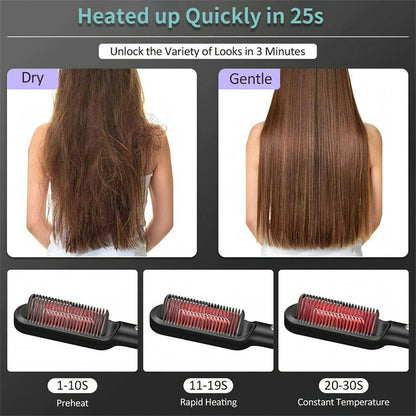 2 In 1 Hair Straightener, Hot Comb Negative Ion Curling, Electric Hair Brush, Styling Comb, Hair Curler, Portable Electric Straightening Comb, velvet, hair, hair accessories , velvet, essential hair products, hair ironing comb, portable straightener , portable straightening comb, brush, beauty store, beauty supplies