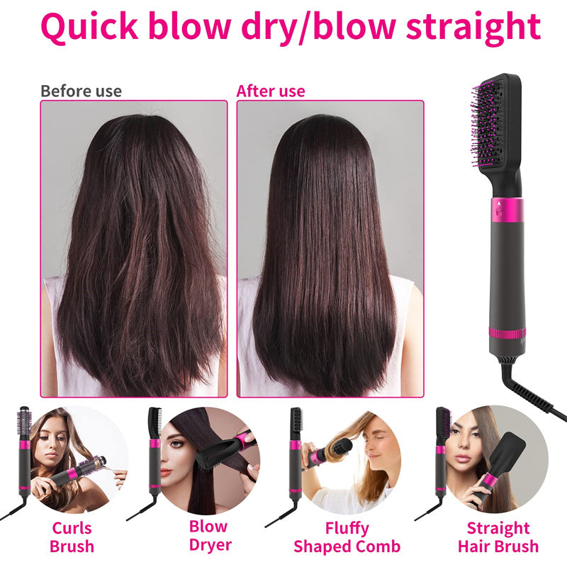 Professional 5 In 1 Hair Dryer Brush, Straightening Brush, Electric Hair Styling Tool, Automatic Hair Curler, Beauty Supplies Gadgets, velvet, hair, hair accessories , essential hair products, hair detailing , hair styling, curly hair products , straight hair products , wavy hair products 