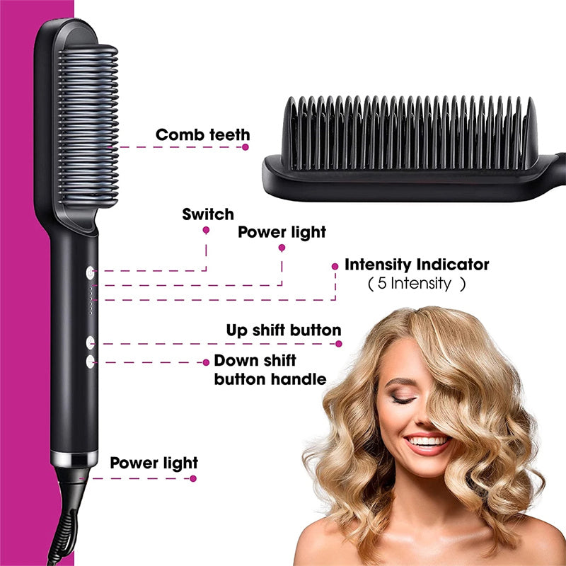 2 In 1 Hair Straightener, Hot Comb Negative Ion Curling, Electric Hair Brush, Styling Comb, Hair Curler, Portable Electric Straightening Comb, velvet, hair, hair accessories , velvet, essential hair products, hair ironing comb, portable straightener , portable straightening comb, brush, beauty store, beauty supplies