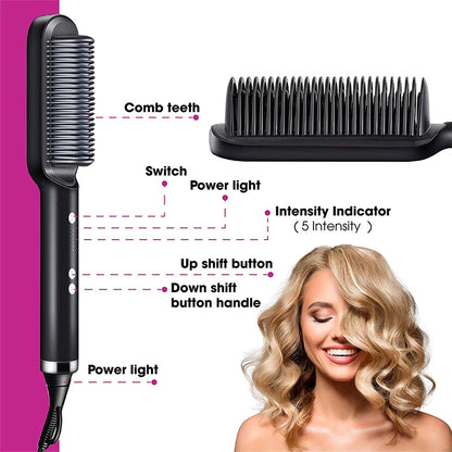 2 In 1 Hair Straightener, Hot Comb Negative Ion Curling, Electric Hair Brush, Styling Comb, Hair Curler, Portable Electric Straightening Comb, velvet, hair, hair accessories , velvet, essential hair products, hair ironing comb, portable straightener , portable straightening comb, brush, beauty store, beauty supplies