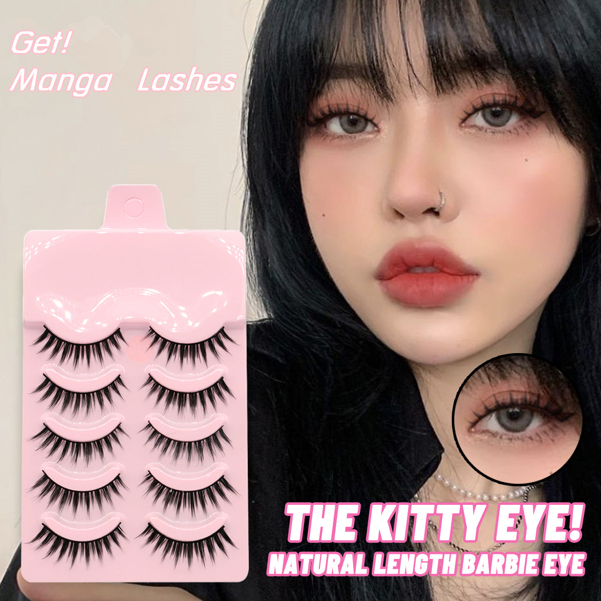 5 Pairs Pre-Glued Manga Lashes, Anime Cosplay Natural Wispy Artificial eyelashes, False Eyelashes, Cat Eye, Kitty Eye, Lashes, velvet, women lashes, beauty store, hair, accessories , women essential, women makeup , makeup tools