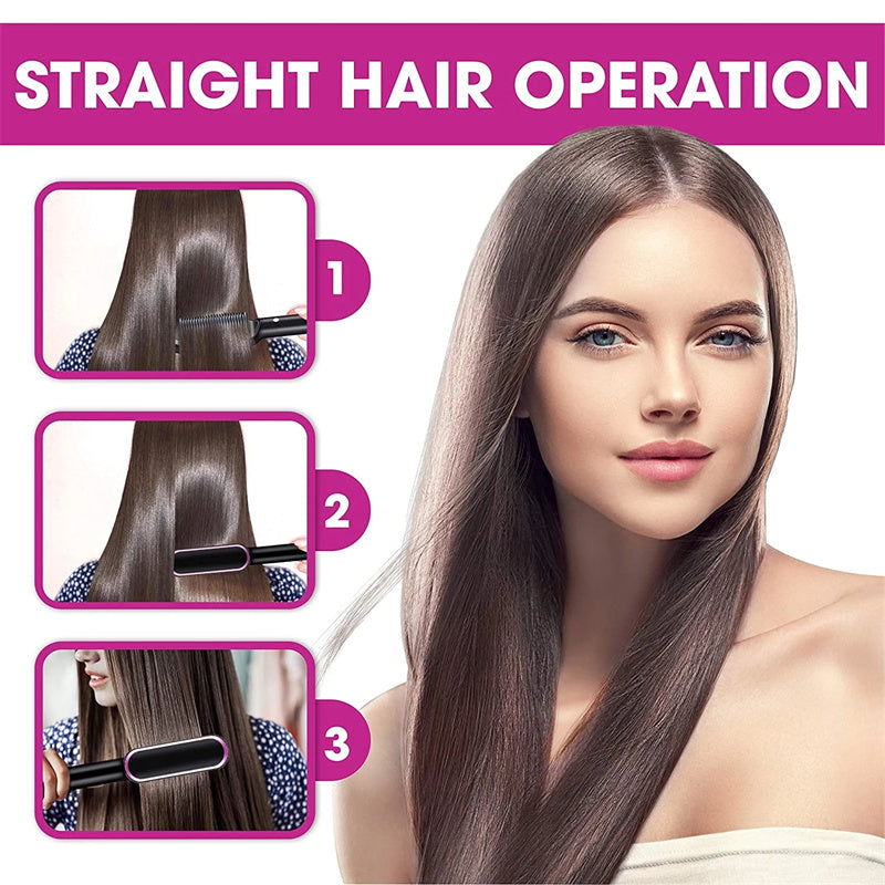 2 In 1 Hair Straightener, Hot Comb Negative Ion Curling, Electric Hair Brush, Styling Comb, Hair Curler, Portable Electric Straightening Comb, velvet, hair, hair accessories , velvet, essential hair products, hair ironing comb, portable straightener , portable straightening comb, brush, beauty store, beauty supplies