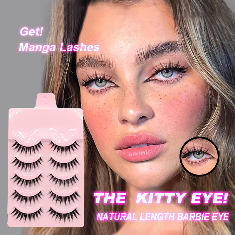 5 Pairs Pre-Glued Manga Lashes, Anime Cosplay Natural Wispy Artificial eyelashes, False Eyelashes, Cat Eye, Kitty Eye, Lashes, velvet, women lashes, beauty store, hair, accessories , women essential, women makeup , makeup tools