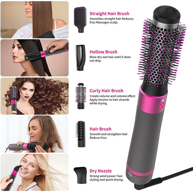 Professional 5 In 1 Hair Dryer Brush, Straightening Brush, Electric Hair Styling Tool, Automatic Hair Curler, Beauty Supplies Gadgets, velvet, hair, hair accessories , essential hair products, hair detailing , hair styling, curly hair products , straight hair products , wavy hair products 